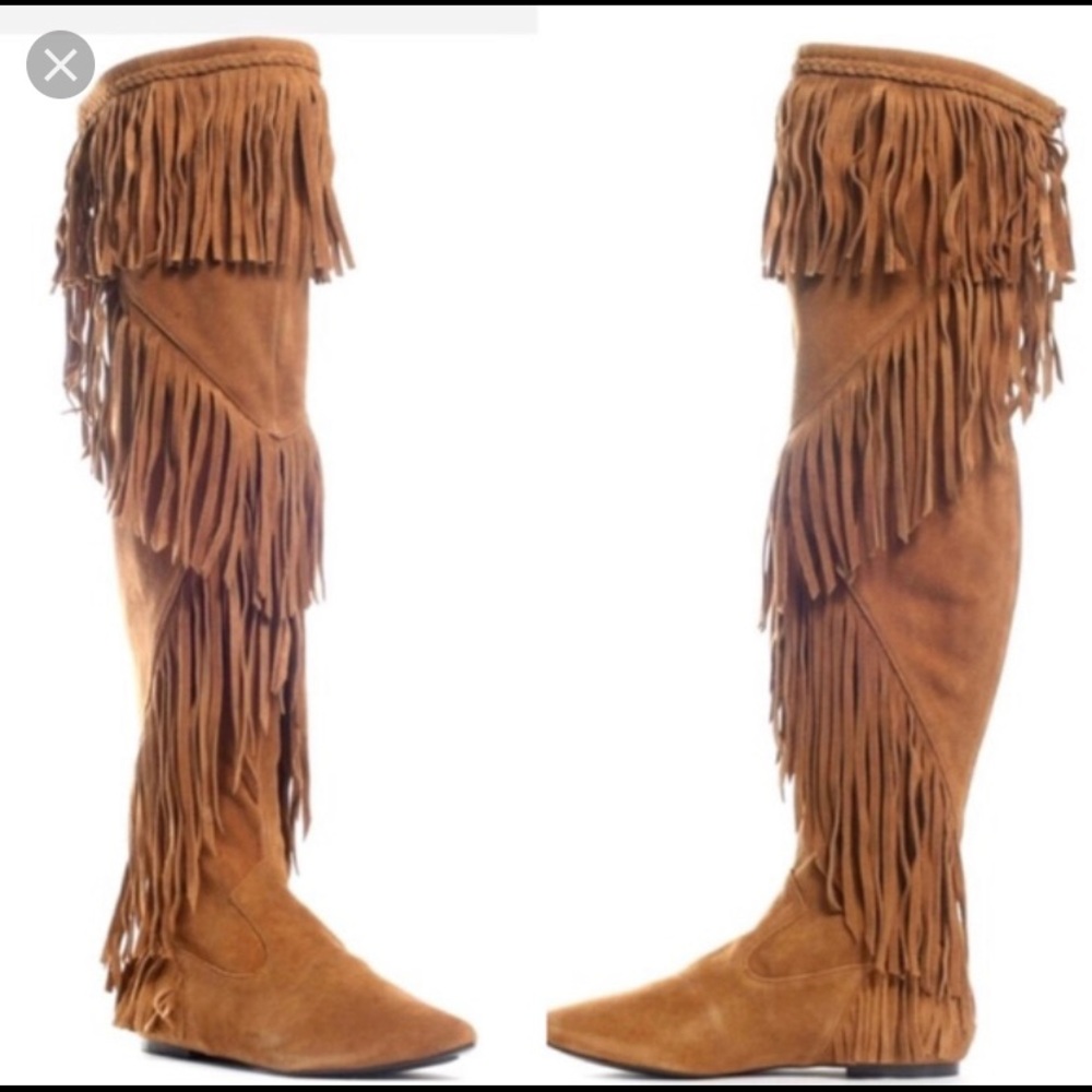 Rare Tan Sam Edelman Thigh High Boots With Fringe